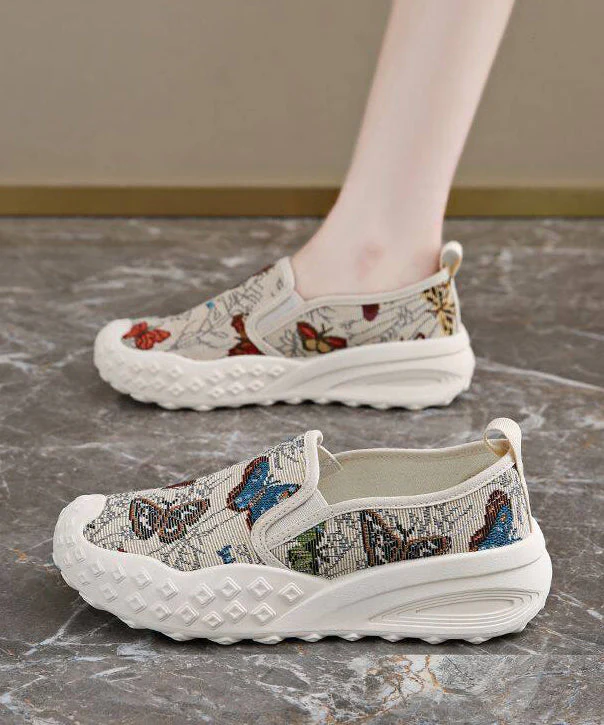 Beige Flat Shoes For Women Cotton Fabric DIY Flat Shoes For Women - Image 3