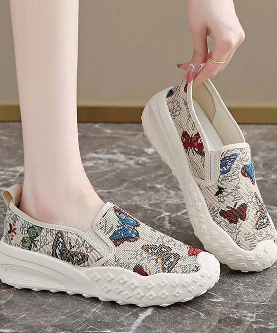 Beige Flat Shoes For Women Cotton Fabric DIY Flat Shoes For Women - Image 4
