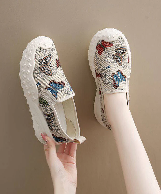 Beige Flat Shoes For Women Cotton Fabric DIY Flat Shoes For Women - Image 5