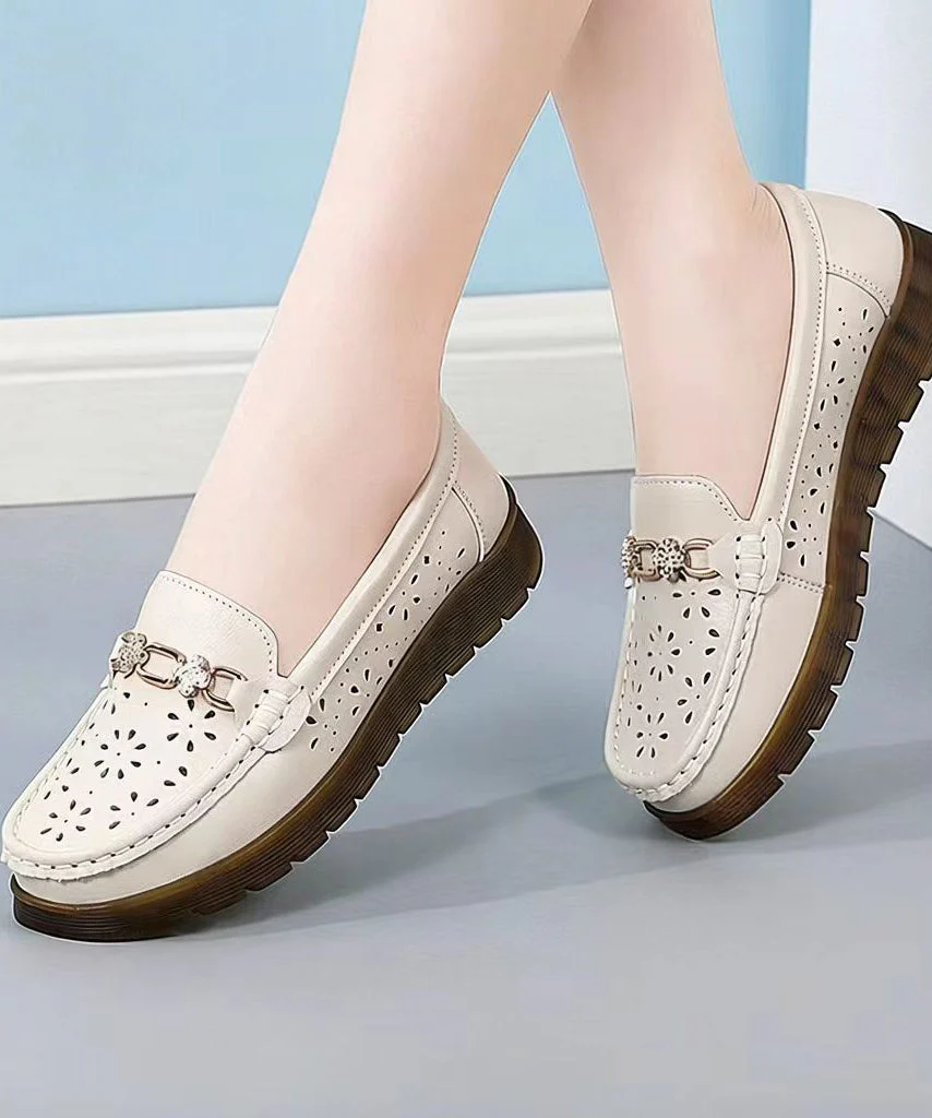 Beige Flat Shoes Hollow Out Flat Shoes For Women - Image 4