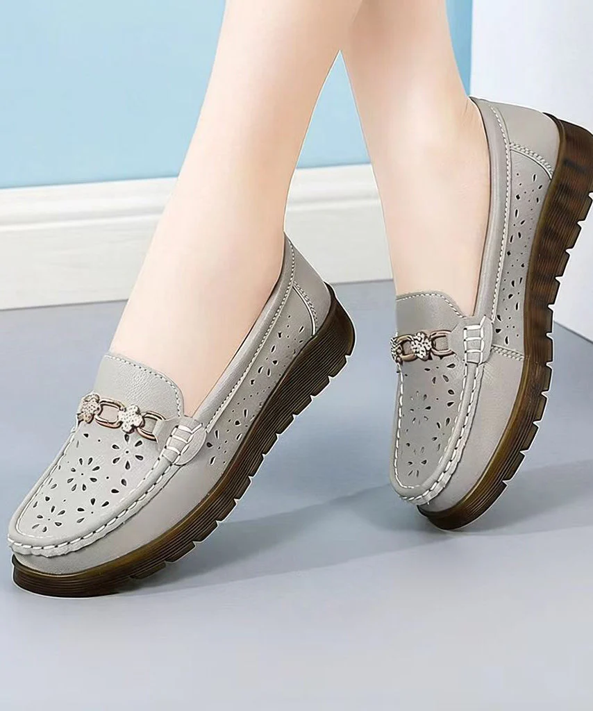 Beige Flat Shoes Hollow Out Flat Shoes For Women - Image 5