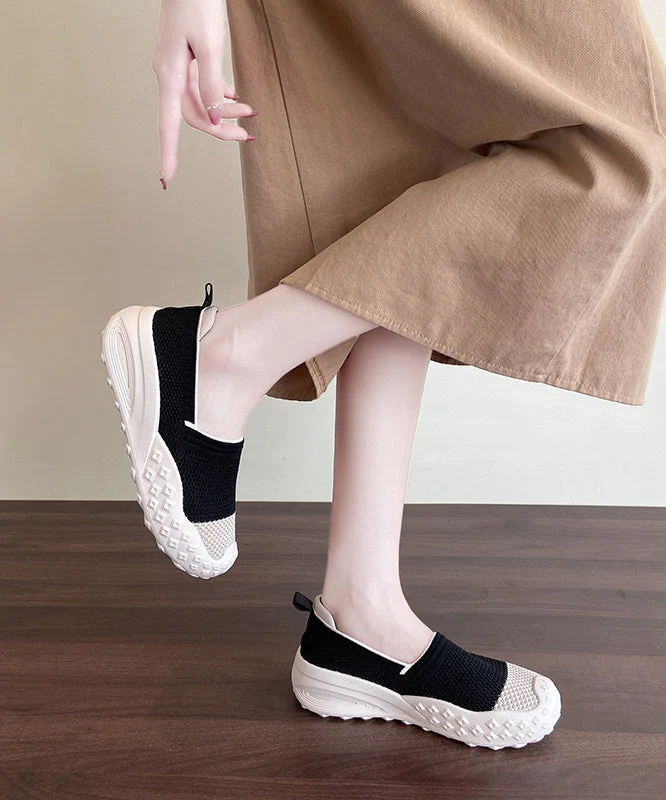 Beige Flat Shoes Knit Fabric Classy Flats - Image 3