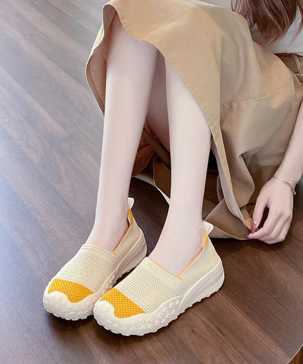Beige Flat Shoes Knit Fabric Classy Flats - Image 4