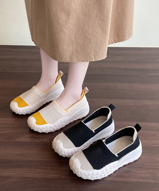 Beige Flat Shoes Knit Fabric Classy Flats - Image 5