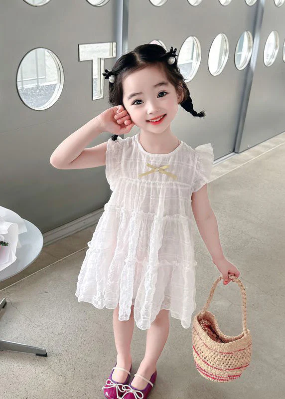 Beige O-Neck Bow Girls Maxi Dress Summer