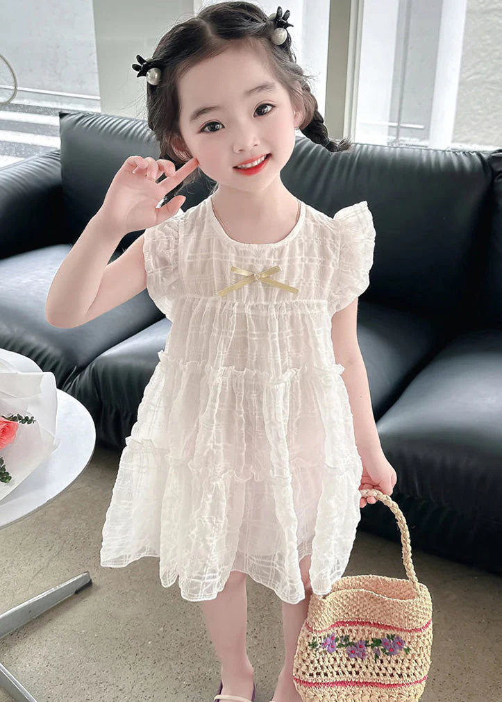 Beige O-Neck Bow Girls Maxi Dress Summer - Image 3