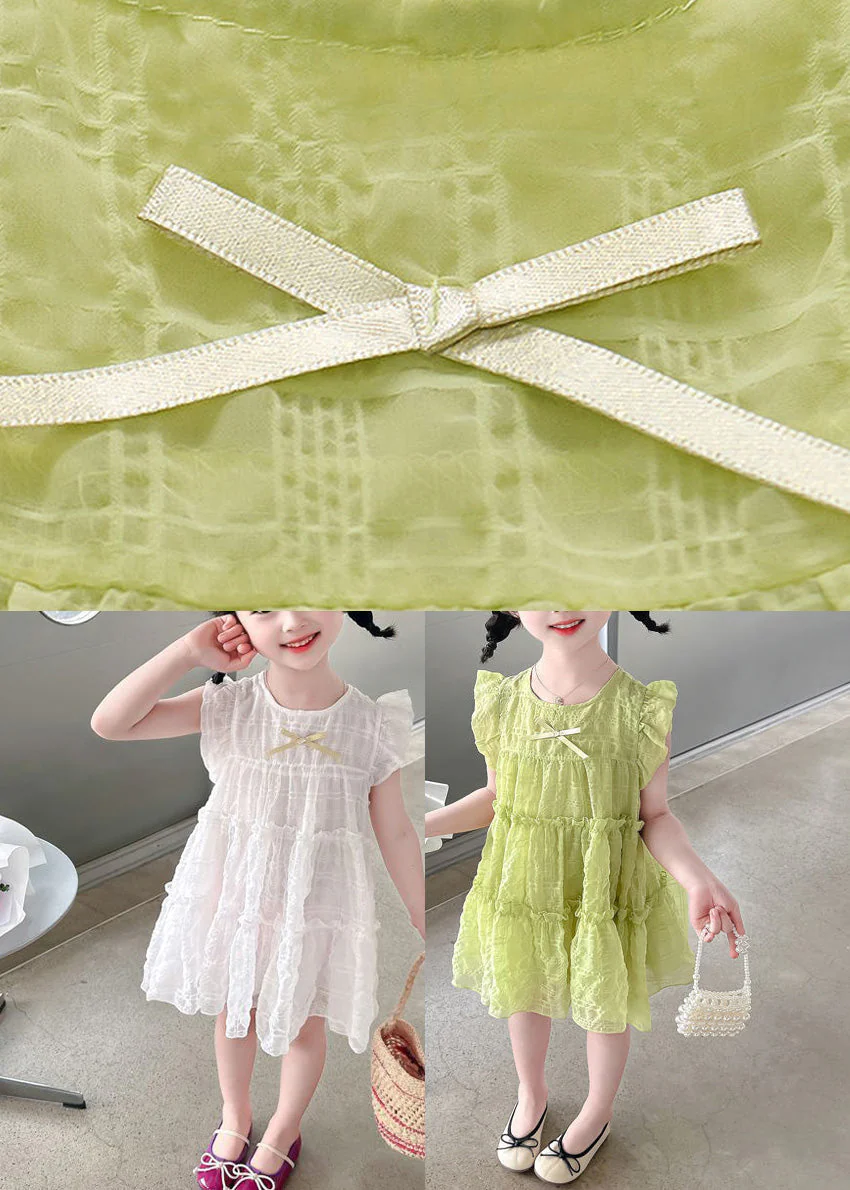 Beige O-Neck Bow Girls Maxi Dress Summer - Image 5