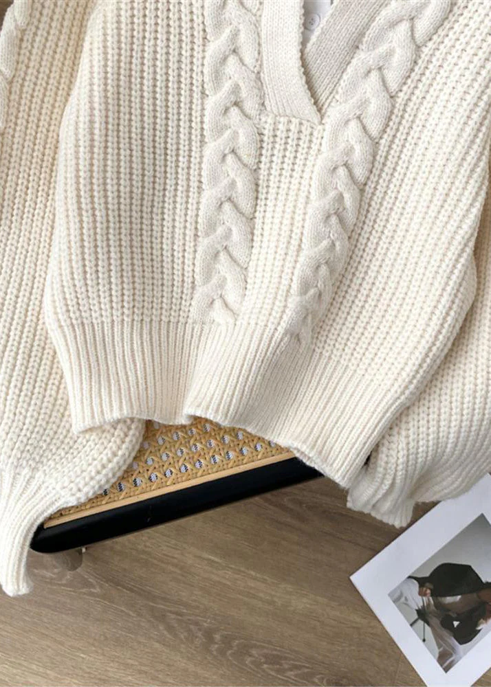 Beige Patchwork Knit Short Sweater Peter Pan Collar Spring - Image 4