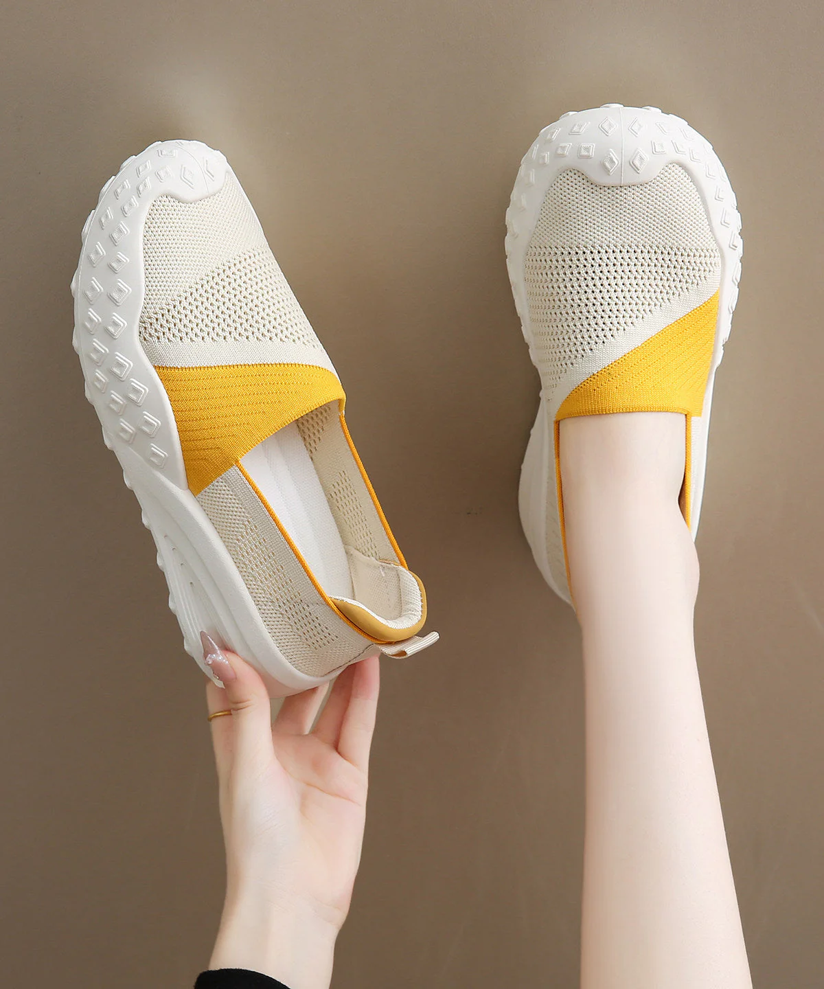 Beige Splicing Flat Feet Shoes Hollow Out Flat Feet Shoes - Image 5
