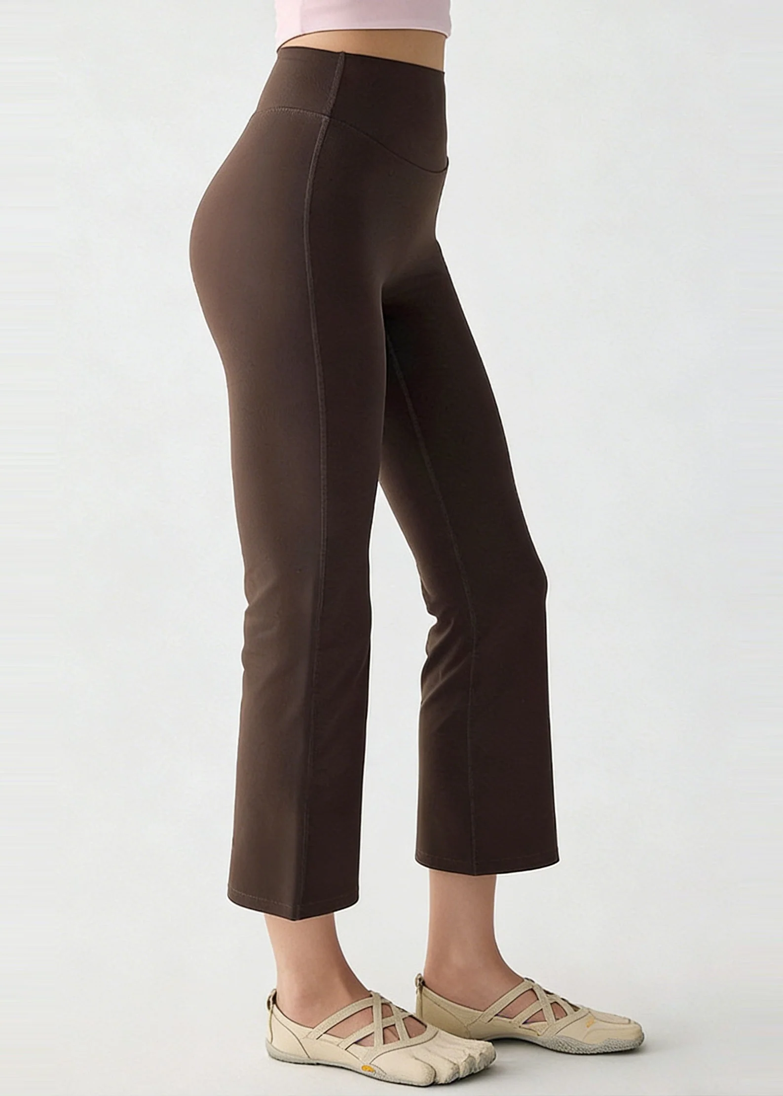 Best Brown Tummy Control Capri Leggings Athletic Leggings - Image 2
