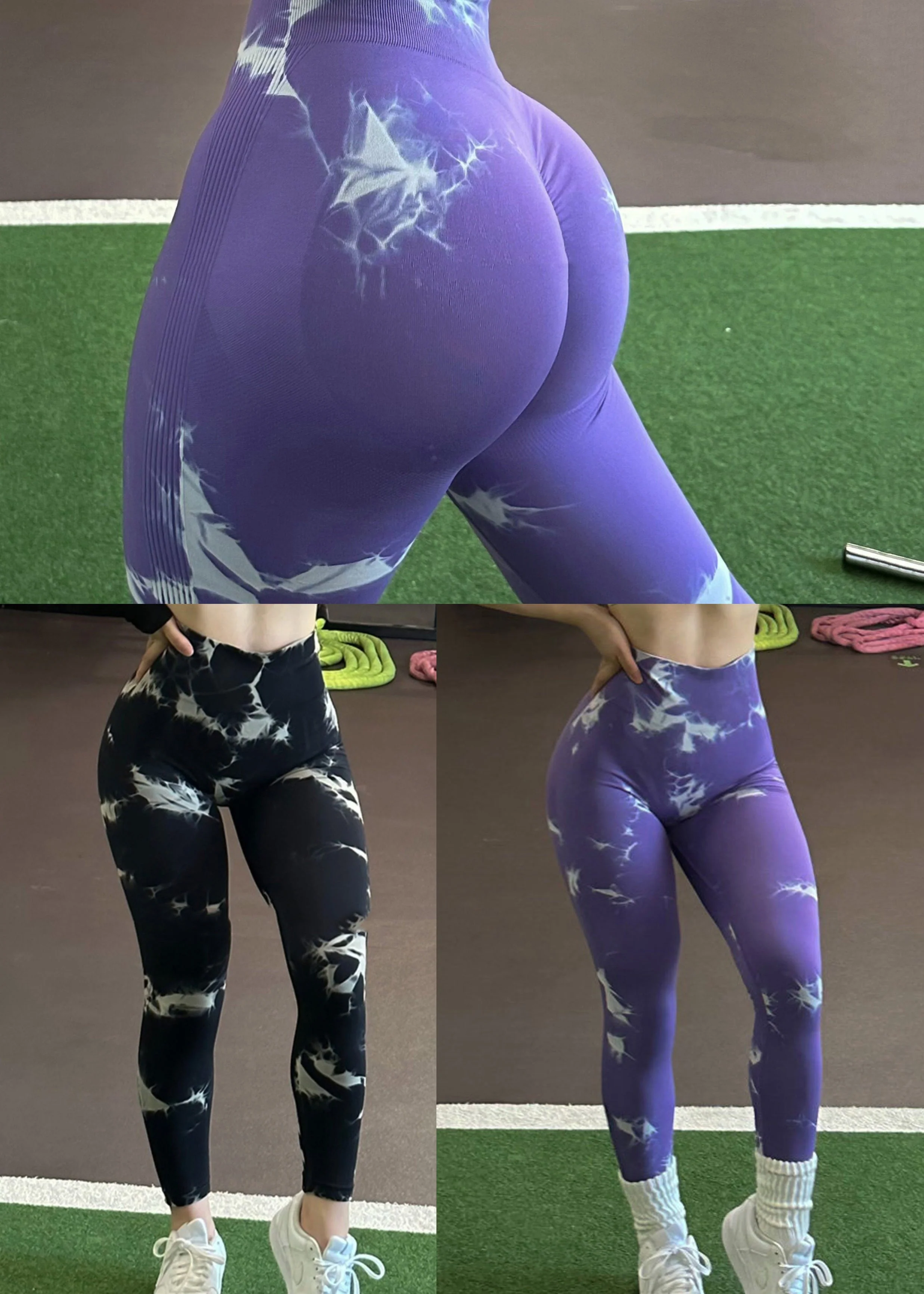 Best Purple Print Tummy Control Capri Running Leggings - Image 5