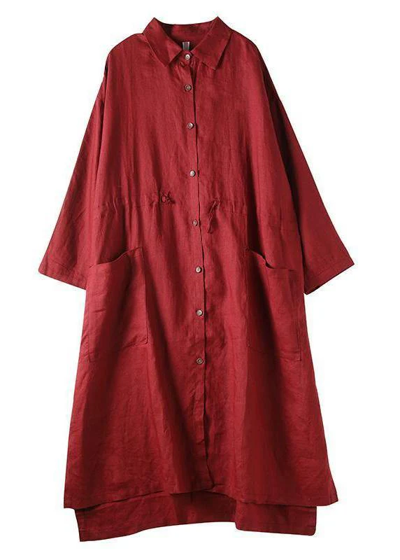 black bamboo Linen Shirt Dress Casual Oversize Spring Maxi Dresses - Image 5