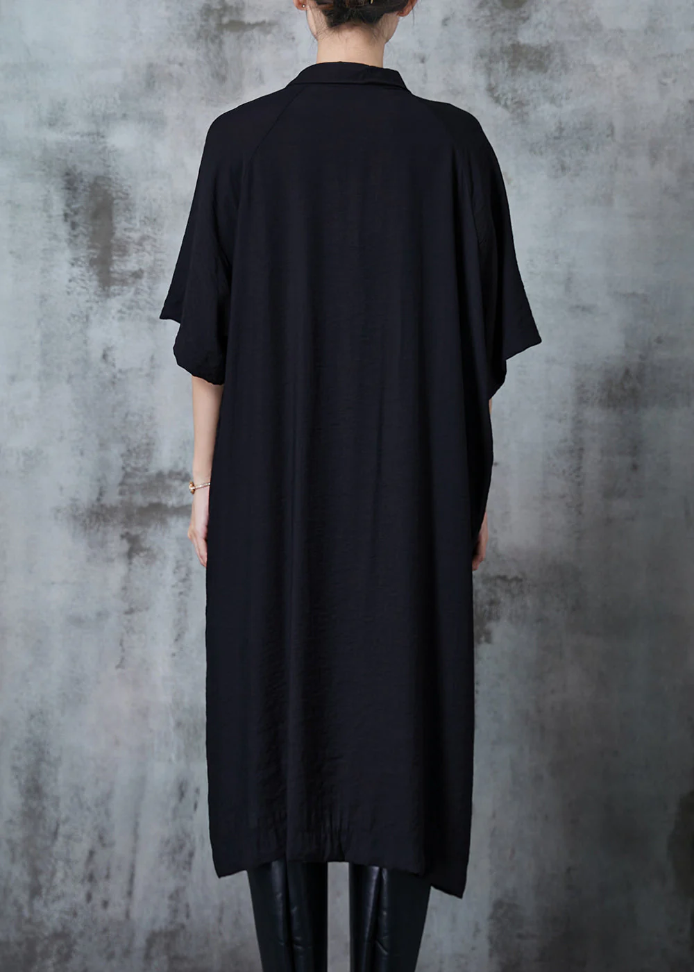 Black Big Pockets Linen Shirt Dress Oversized Summer - Image 4