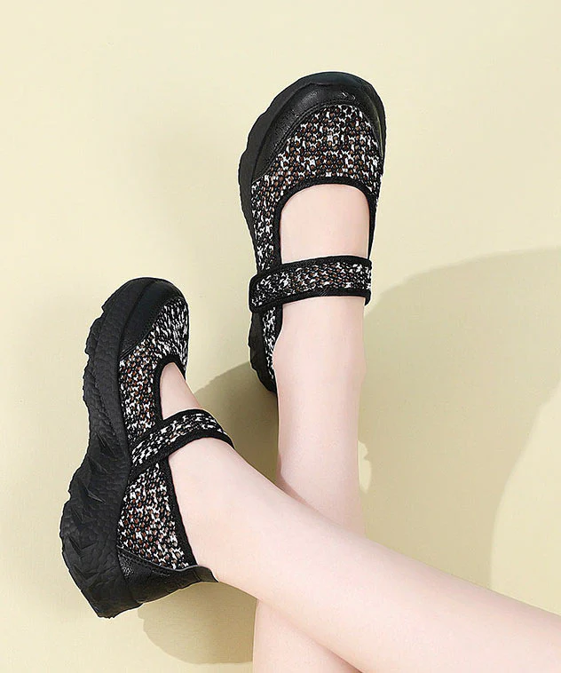 Black Breathable Mesh Flat Feet Shoes Splicing Buckle Strap - Image 3