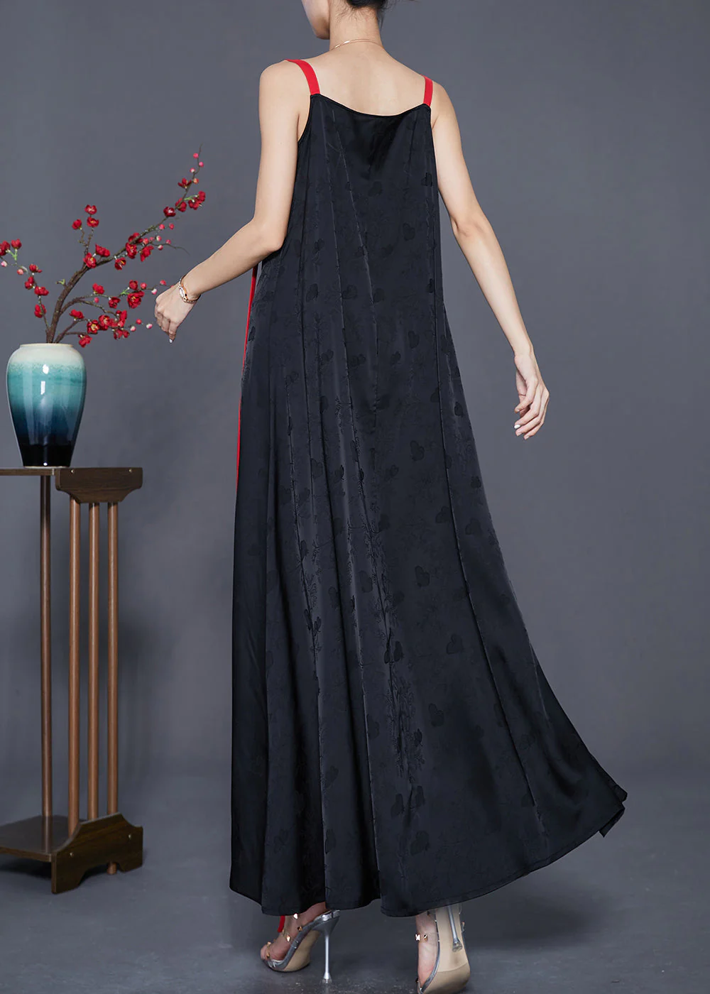 Black Butterfly Jacquard Silk Spaghetti Strap Dress Dress Summer - Image 4