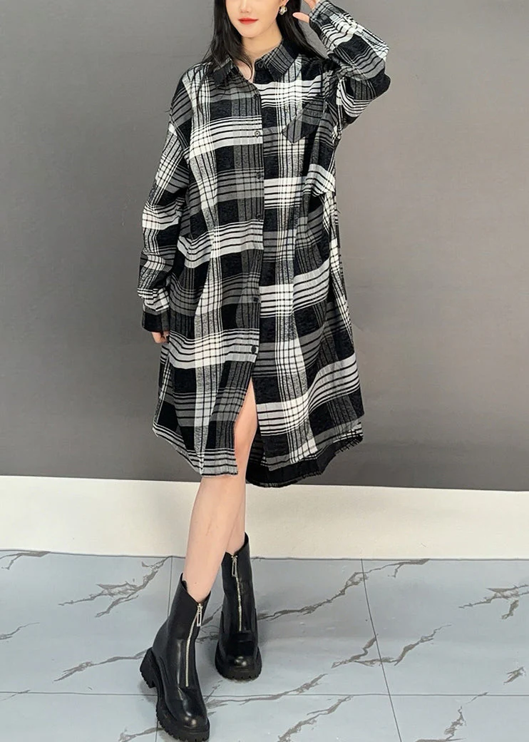Black Button Cotton Blouses Dresses Peter Pan Collar Spring - Image 3