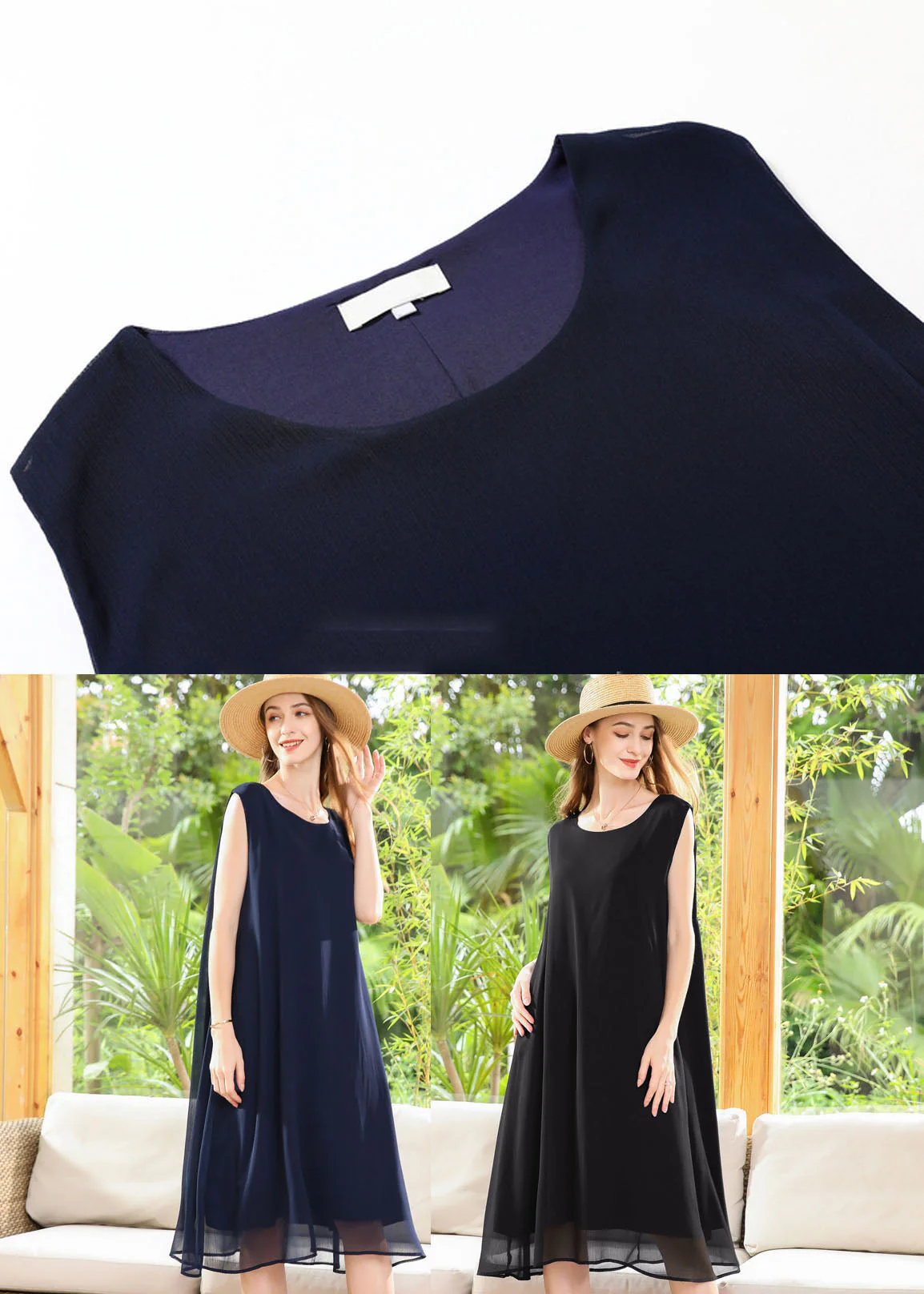 Black Chiffon A Line Dresses Oversized Draping Sleeveless - Image 5
