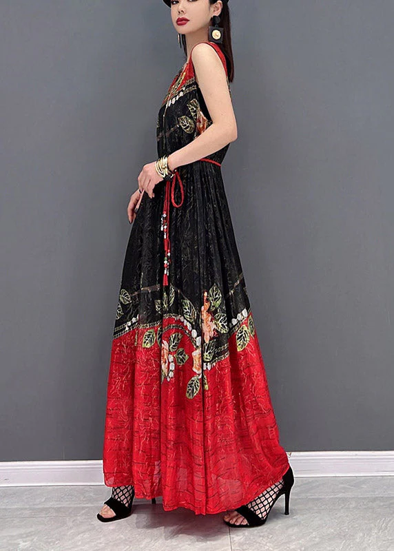 Black Chiffon holiday A Line Dress Tie Waist Sleeveless - Image 3