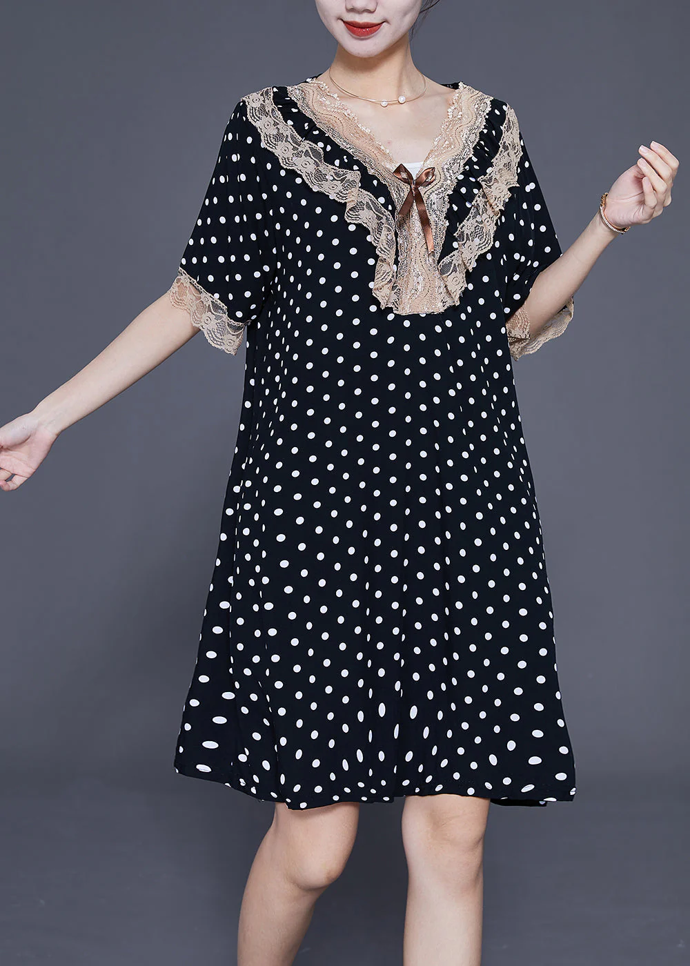 Black Dot Print Cotton Vacation Dresses Oversized Summer - Image 2