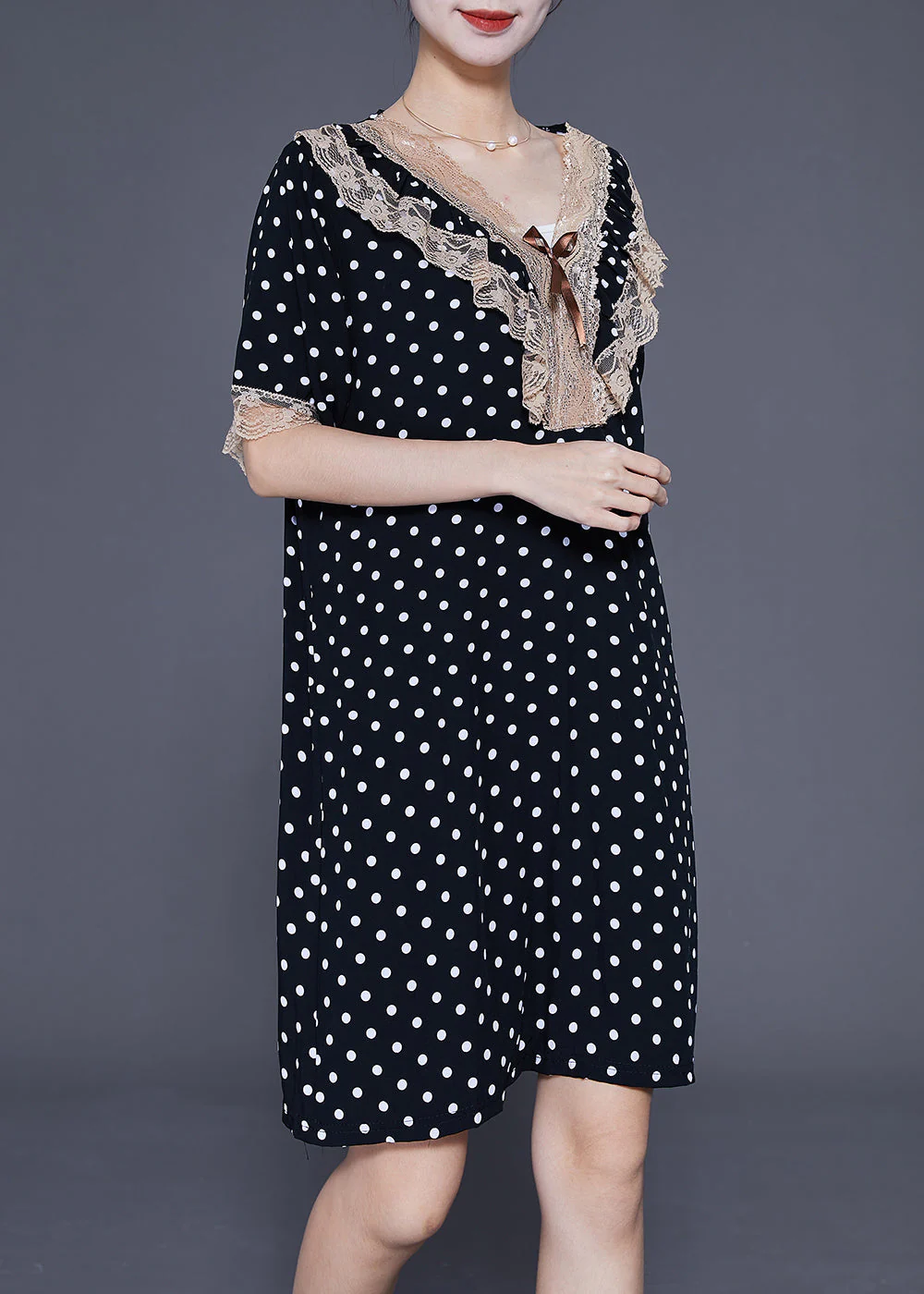 Black Dot Print Cotton Vacation Dresses Oversized Summer - Image 3