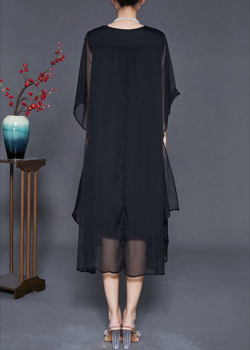 Black Draping Chiffon Maxi Dresses Oversized Summer - Image 4
