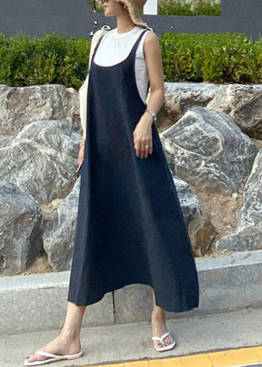 Black Drawstring Long Beach Dress Sleeveless - Image 2