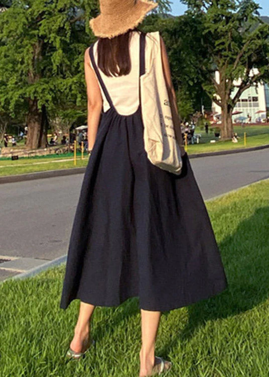 Black Drawstring Long Beach Dress Sleeveless - Image 3