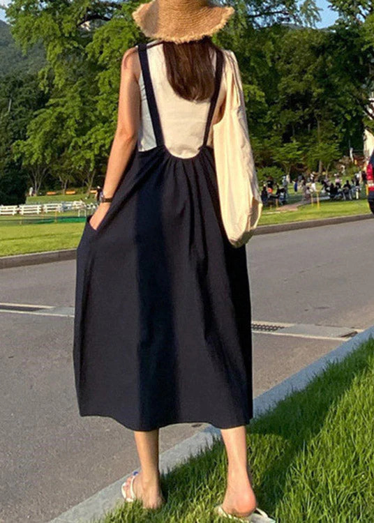 Black Drawstring Long Beach Dress Sleeveless - Image 4