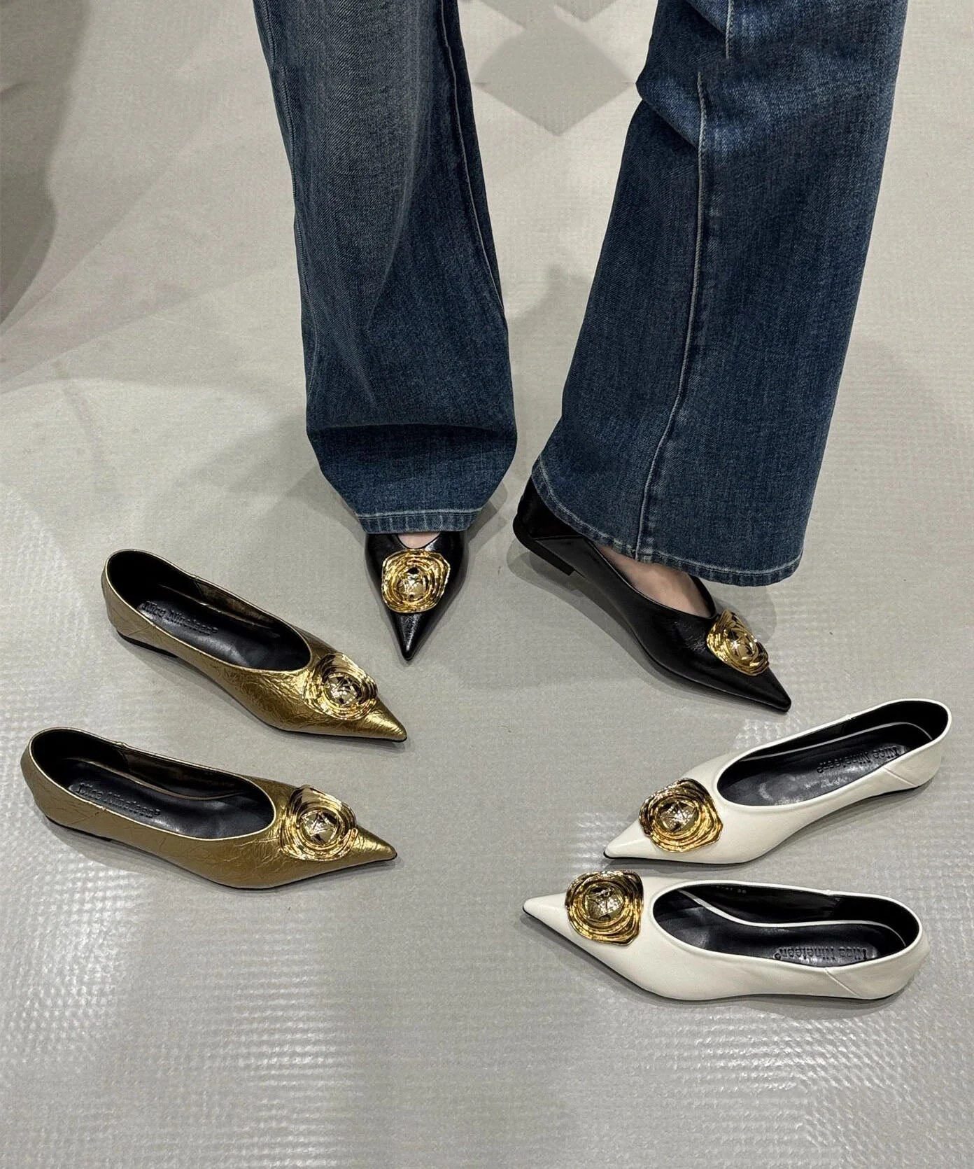 Black Faux Leather Boutique Splicing Flat Feet Shoes Pointed Toe - Image 4