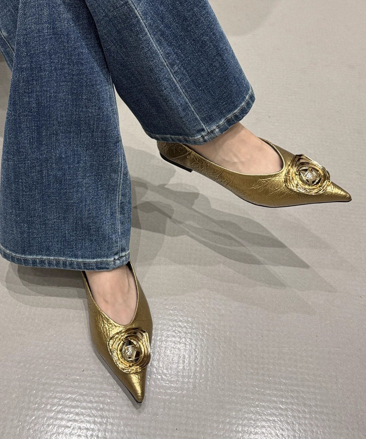 Black Faux Leather Boutique Splicing Flat Feet Shoes Pointed Toe - Image 5