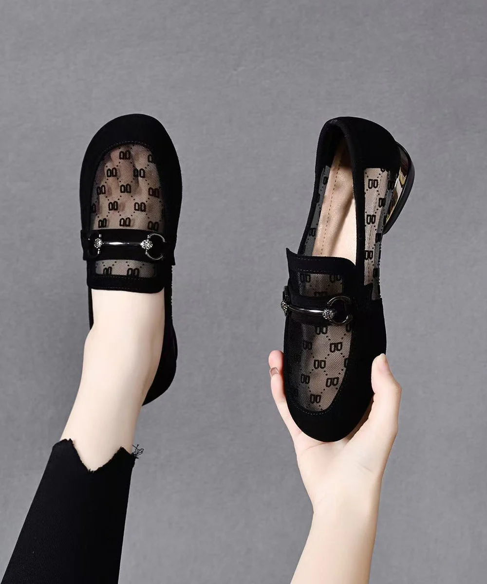 Black Flat Feet Shoes Faux Leather Chic Flat Shoes For Women