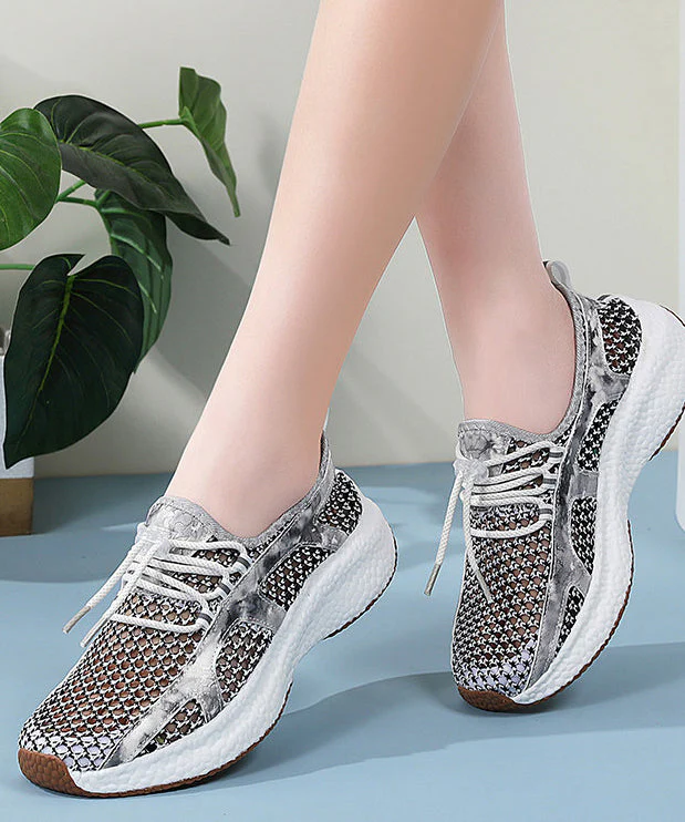 Black Flat Feet Shoes Knit Fabric Art Hollow Out Flats - Image 2