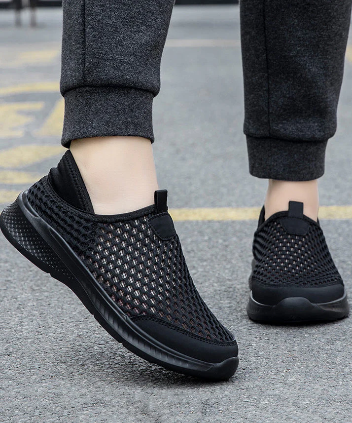 Black Flats Knit Fabric Elegant Hollow Out Flat Feet Shoes - Image 4
