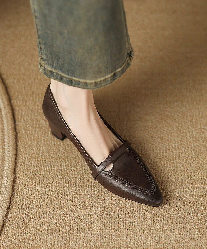 Black High Heels Chunky Genuine Leather Women High Heels - Image 2