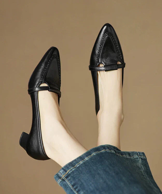 Black High Heels Chunky Genuine Leather Women High Heels - Image 4