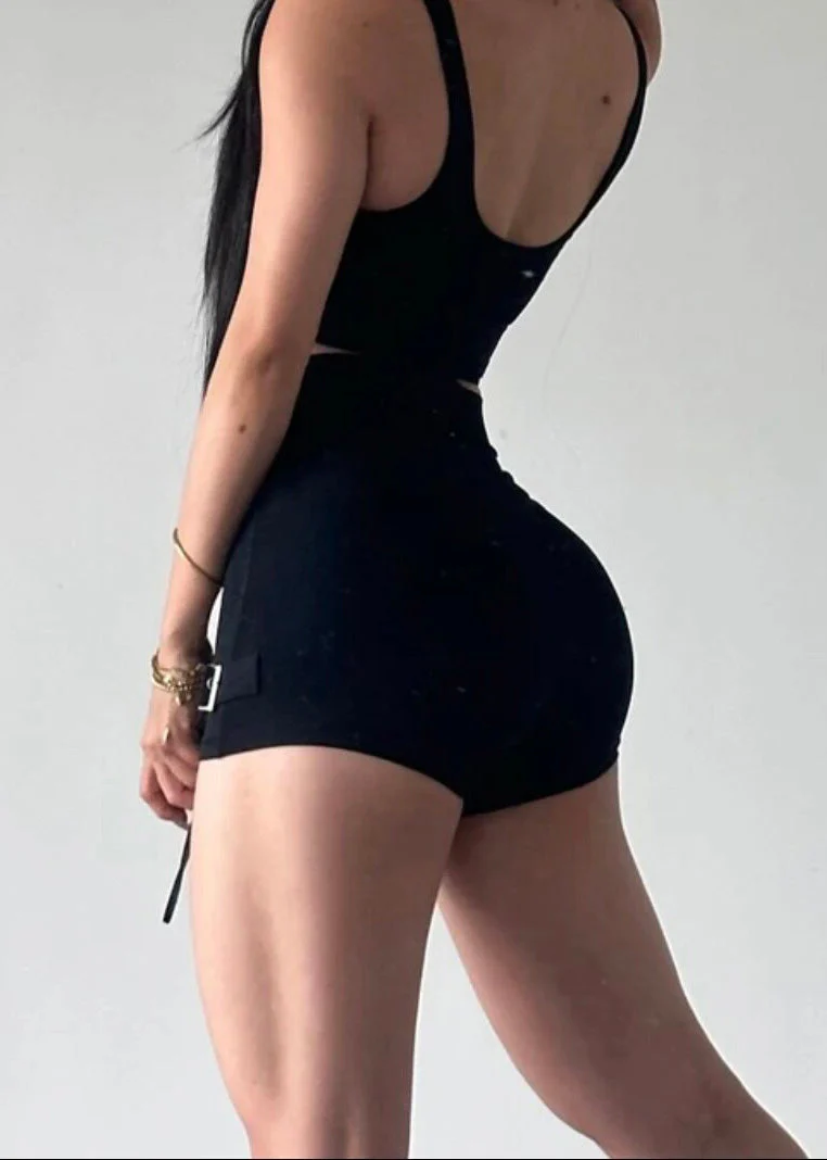 Black High Waist Tight Butt Scrunch Yoga Shorts - Image 5
