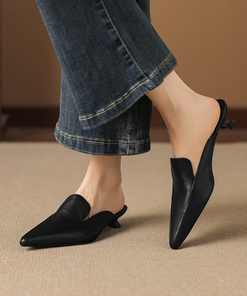 Black Kitten Sheepskin Boho Pointed Toe Flip Flops - Image 3