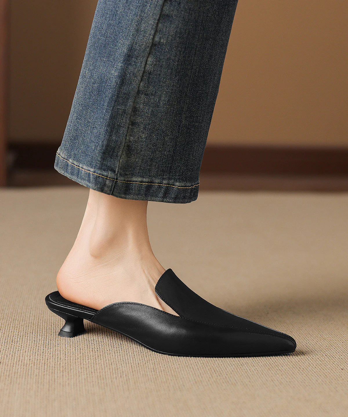 Black Kitten Sheepskin Boho Pointed Toe Flip Flops - Image 5