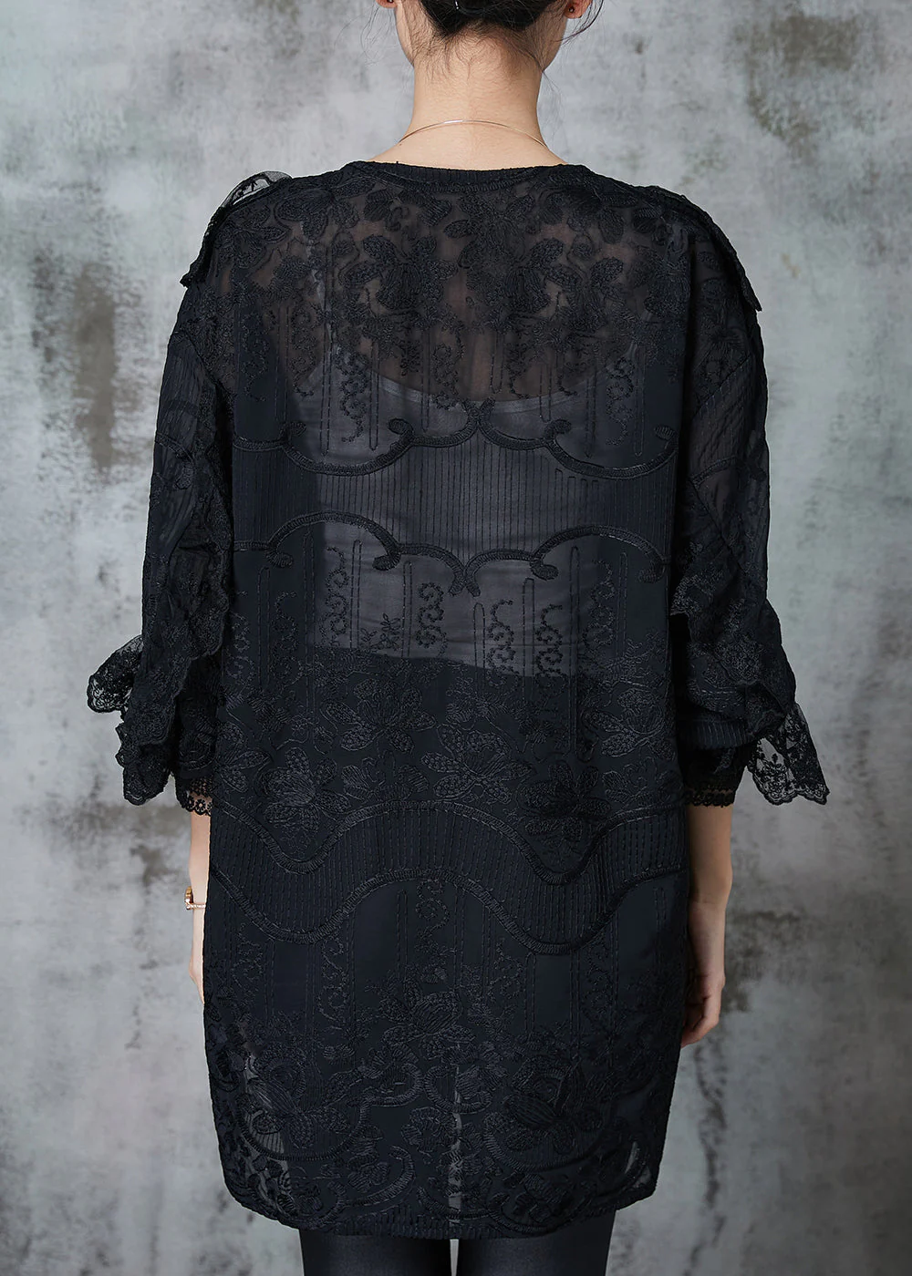 Black Lace Dress Embroidered Ruffles Spring - Image 4