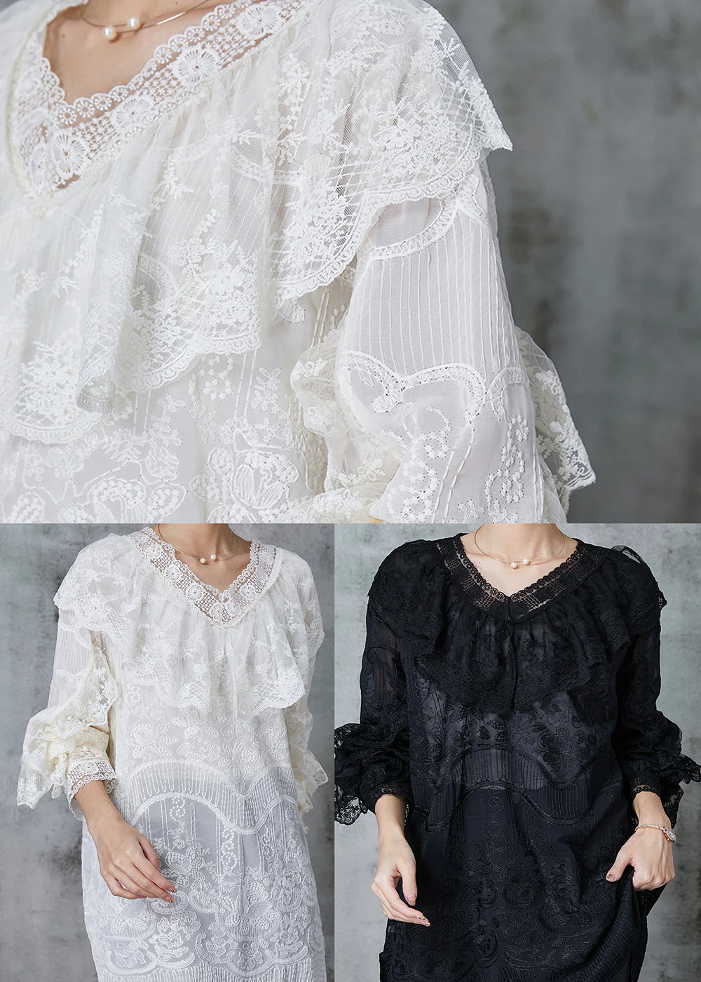 Black Lace Dress Embroidered Ruffles Spring - Image 5