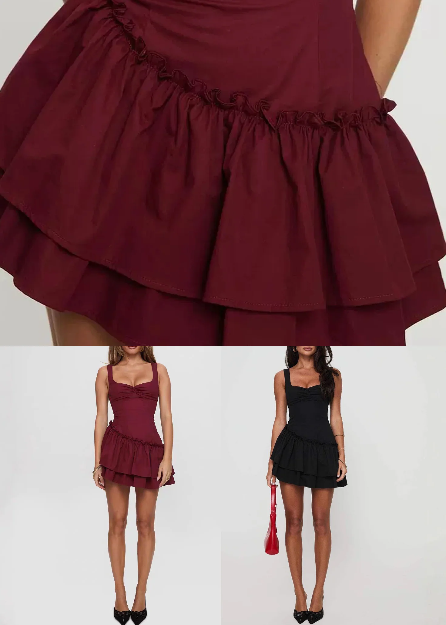 Black Lace Up Cotton Spaghetti Strap Dress Ruffled Sleeveless - Image 5