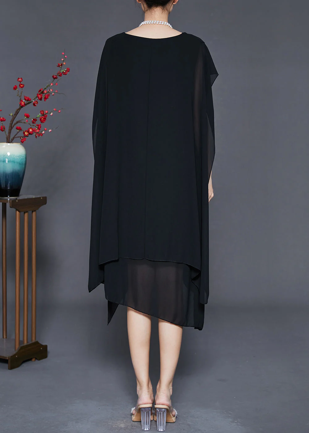 Black Loose Chiffon Vacation Dresses Asymmetrical Summer - Image 4