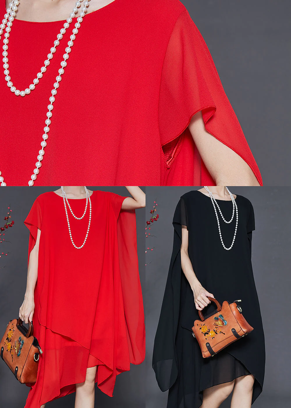 Black Loose Chiffon Vacation Dresses Asymmetrical Summer - Image 5