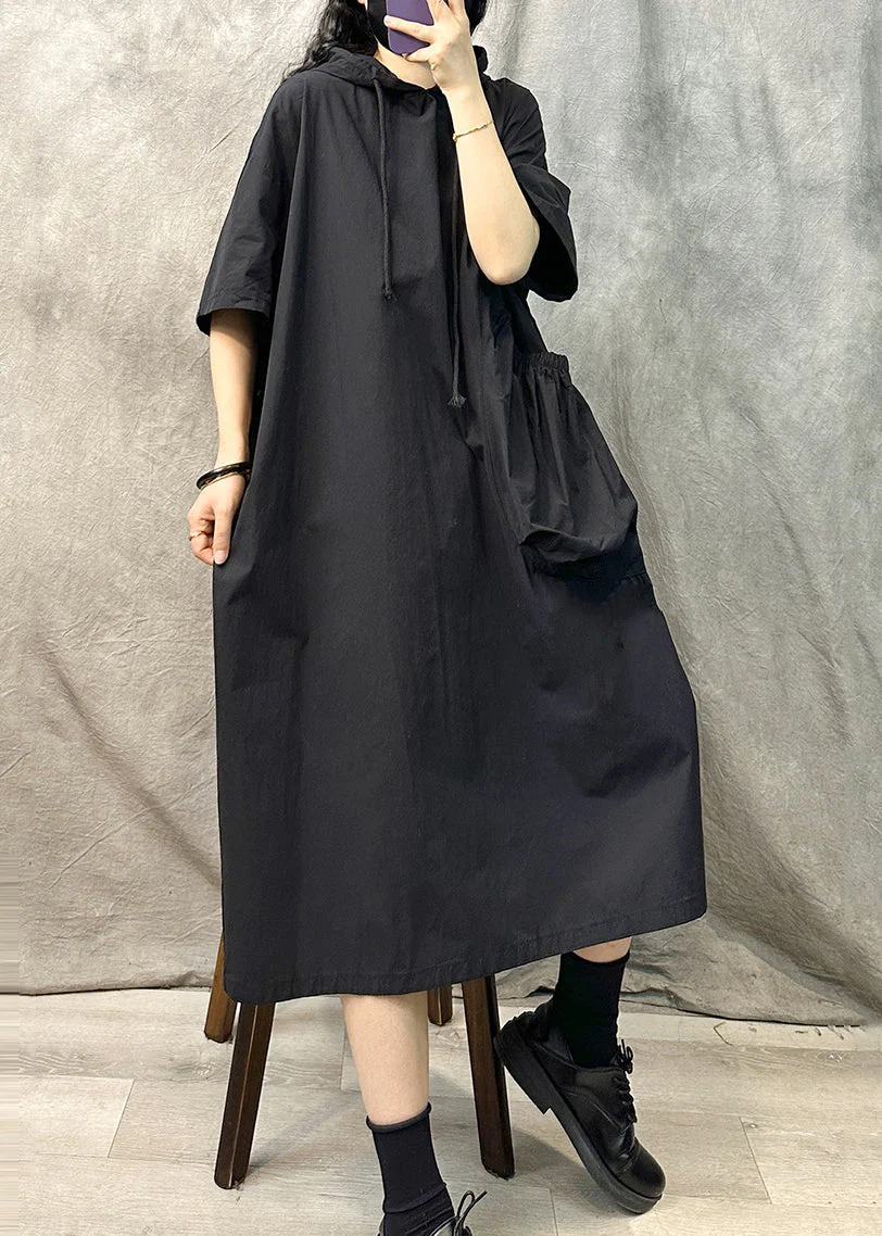 Black Loose Cotton Sweatshirts Dresss Oversized Summer - Image 2