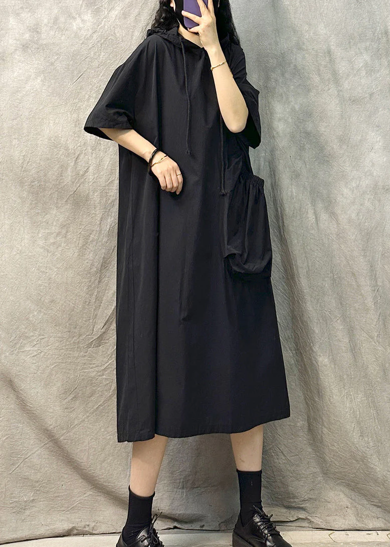 Black Loose Cotton Sweatshirts Dresss Oversized Summer - Image 3