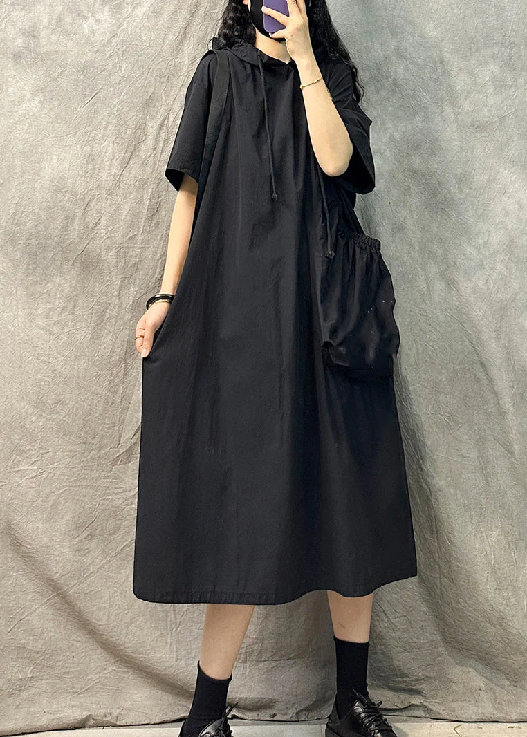 Black Loose Cotton Sweatshirts Dresss Oversized Summer - Image 4