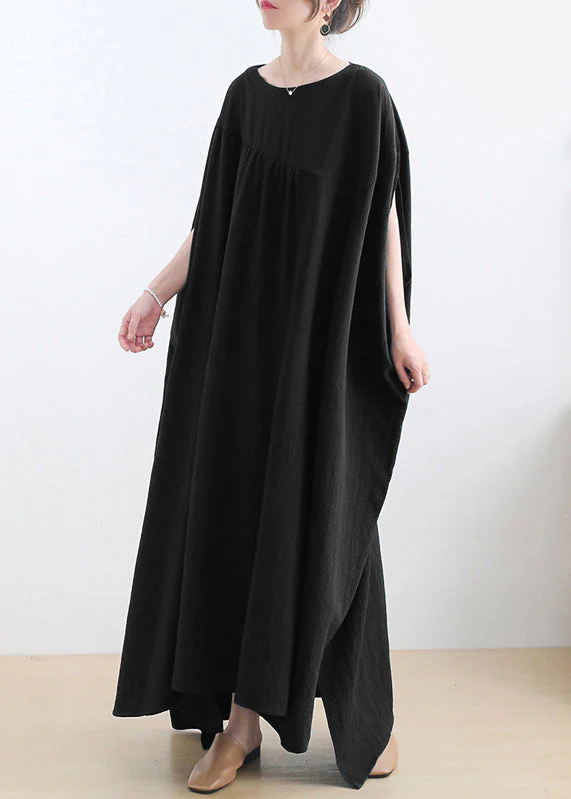 Black Low High Design Cotton Long Dress Short Sleeve - Image 2