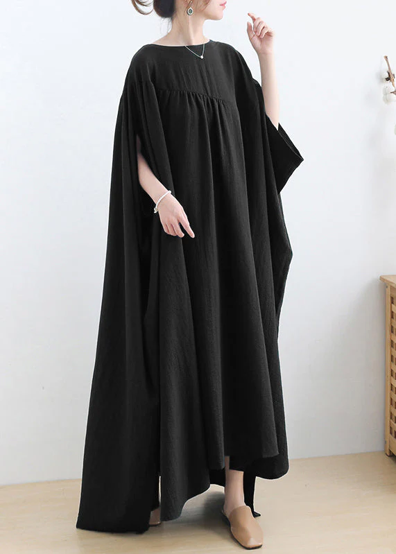Black Low High Design Cotton Long Dress Short Sleeve - Image 3