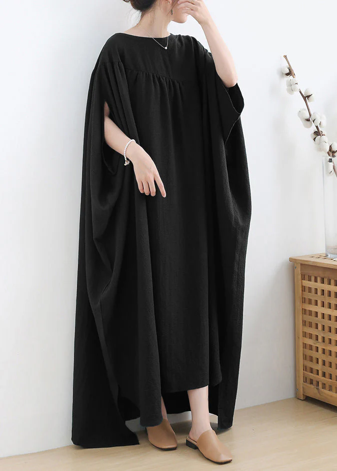 Black Low High Design Cotton Long Dress Short Sleeve - Image 4