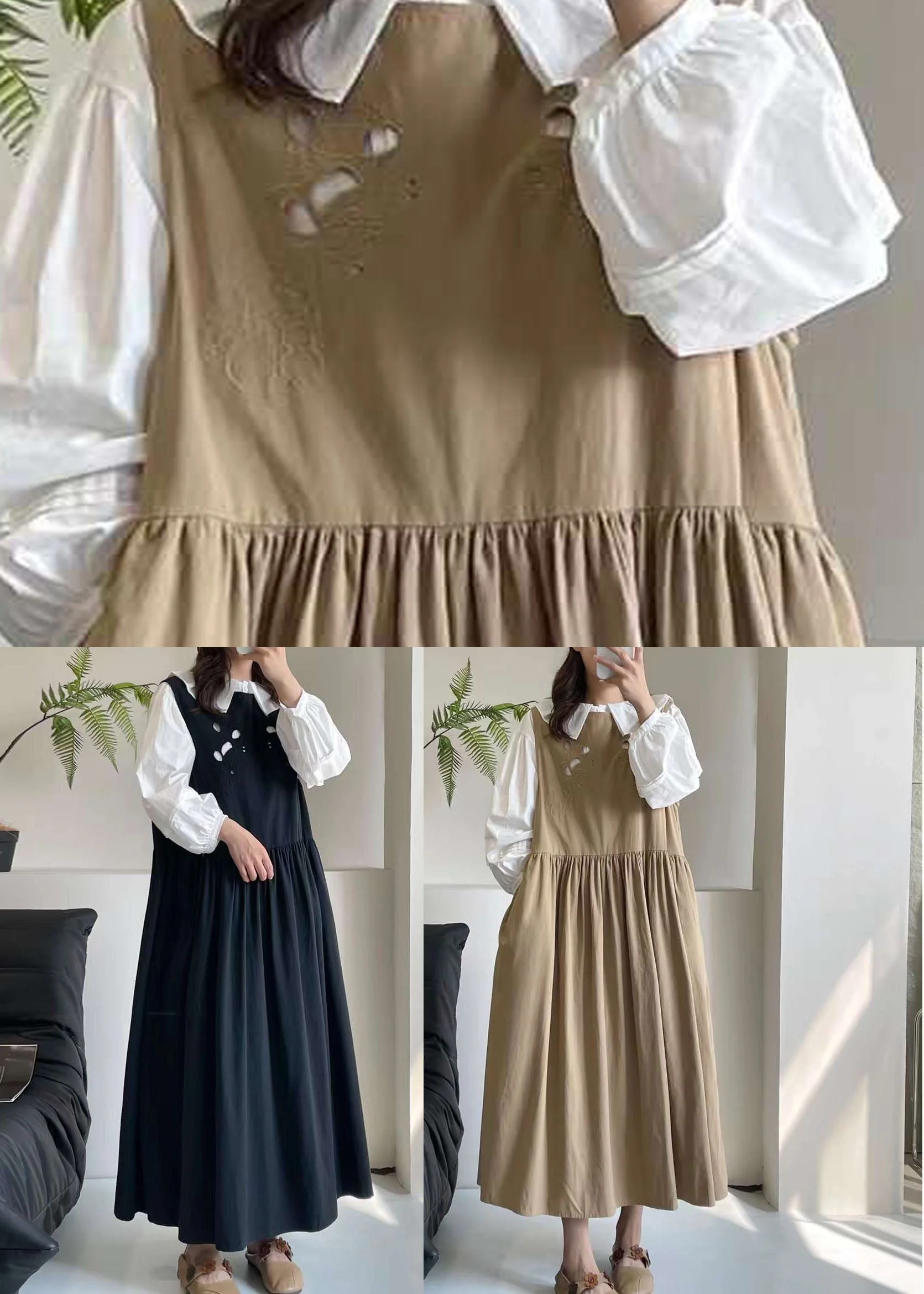 Black O-Neck Patchwork Wrinkled Maxi Dress Summer - Image 5